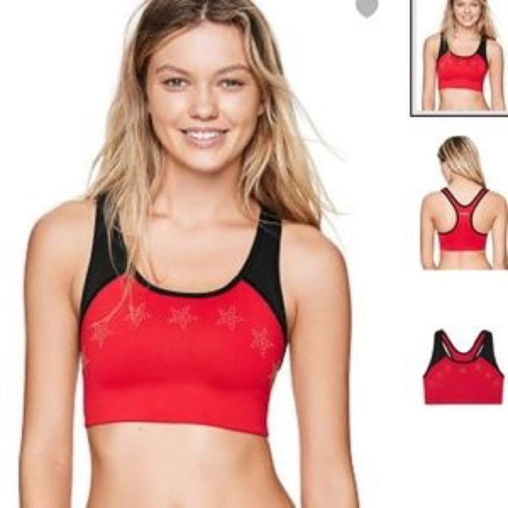 vs pink red sports bra